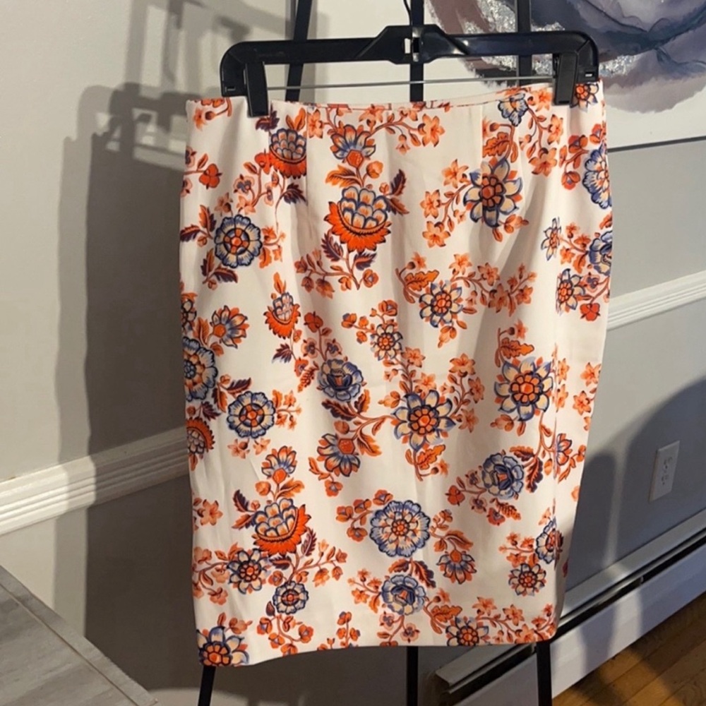 Ann Taylor Floral Pencil Skirt - Orange and Blue